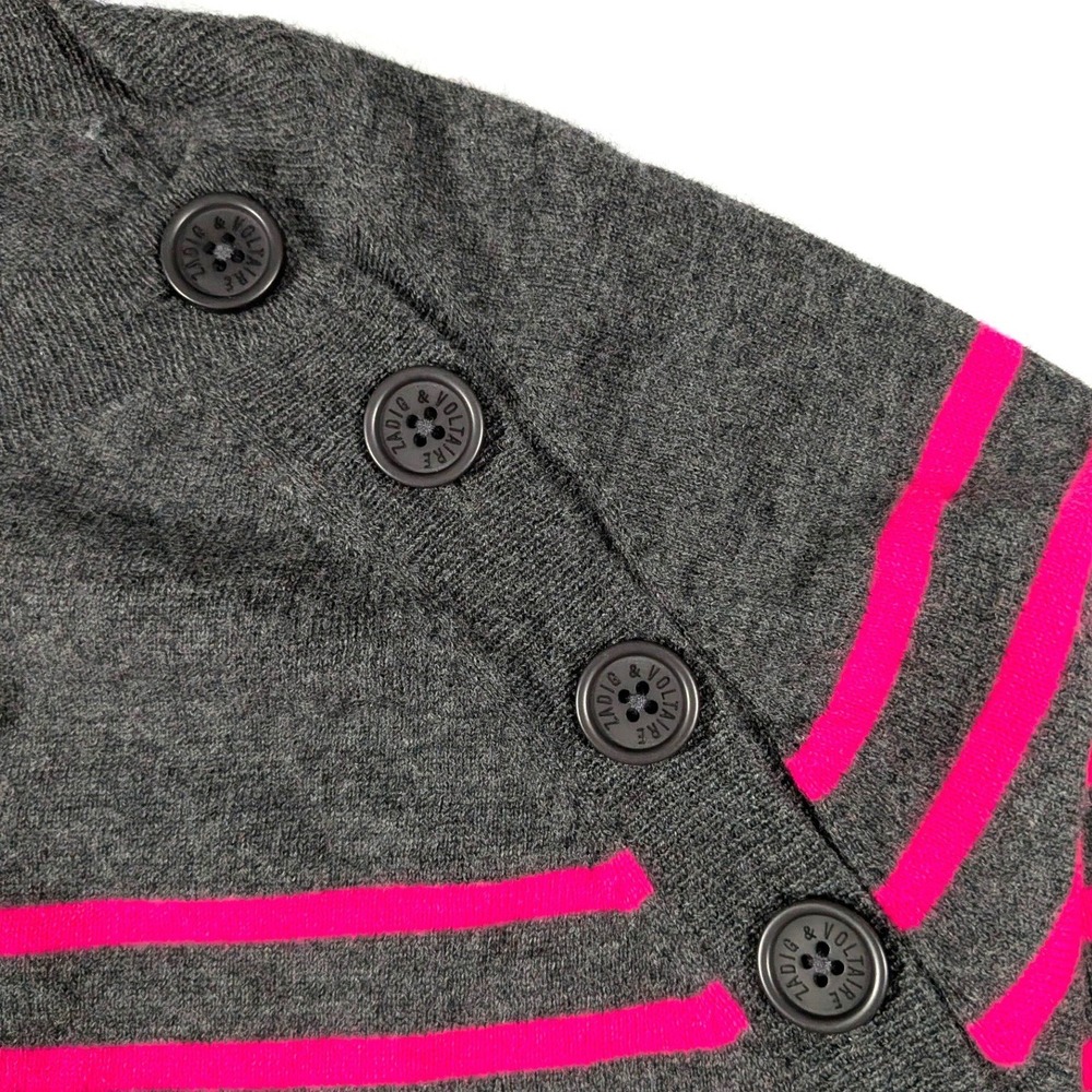 Zadig & Voltaire Ava Wool Cashmere Striped Star Sweater Gray Pink Girls 16 / 16Y - Picture 4 of 12